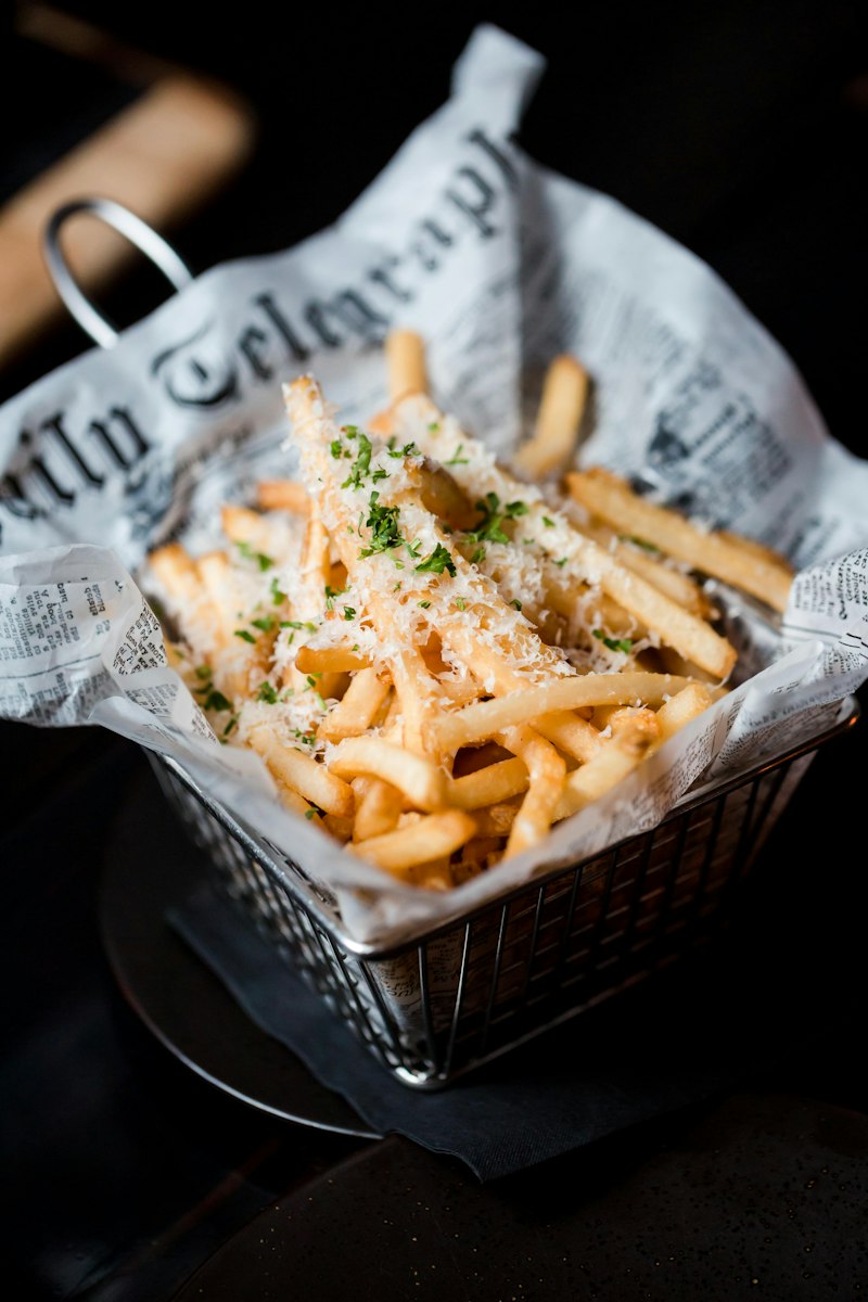 Crispy fries and onion rings